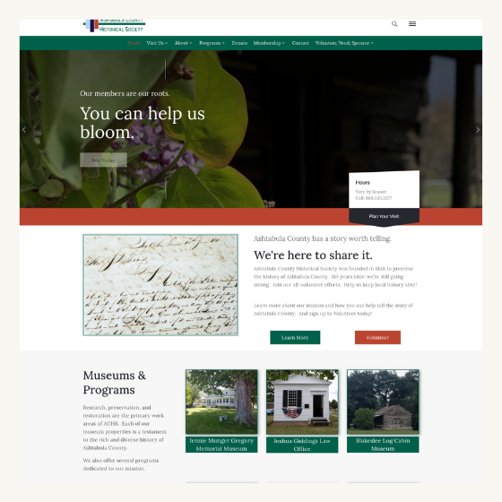 Screenshot of AshtabulaHistory.com site, linking to project details